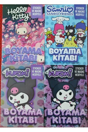 ada çanta kırtasiye 4 adet stickerli boyama kitabı (Hello Kitty-B/Sanrio-B/Ku...