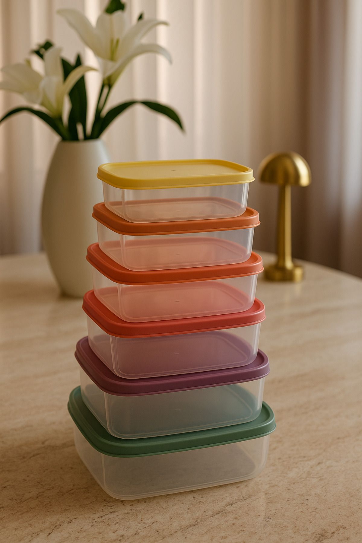 CEZVE HOME-Set of 6 Rectangular Food Storage Containers Microwave and Deep Freezer Suitable Multipurpose Storage Container 4