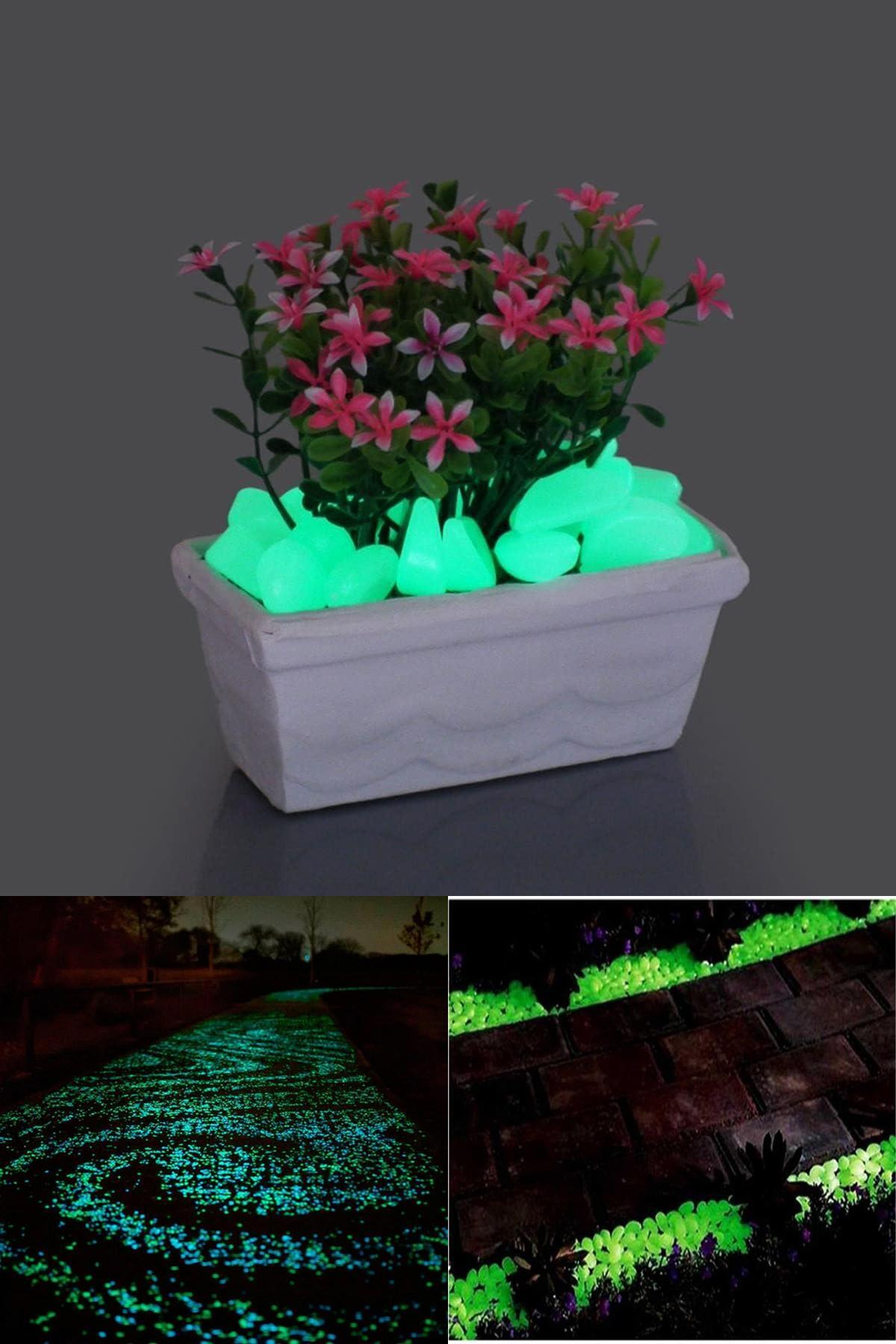 Yu Su Tools Gece Parlayan Bahçe Taşları –300'lü Set, Işıltılı Dekor, Fosforlu, Güneş Enerjili Fosforlu Çakıl Taş