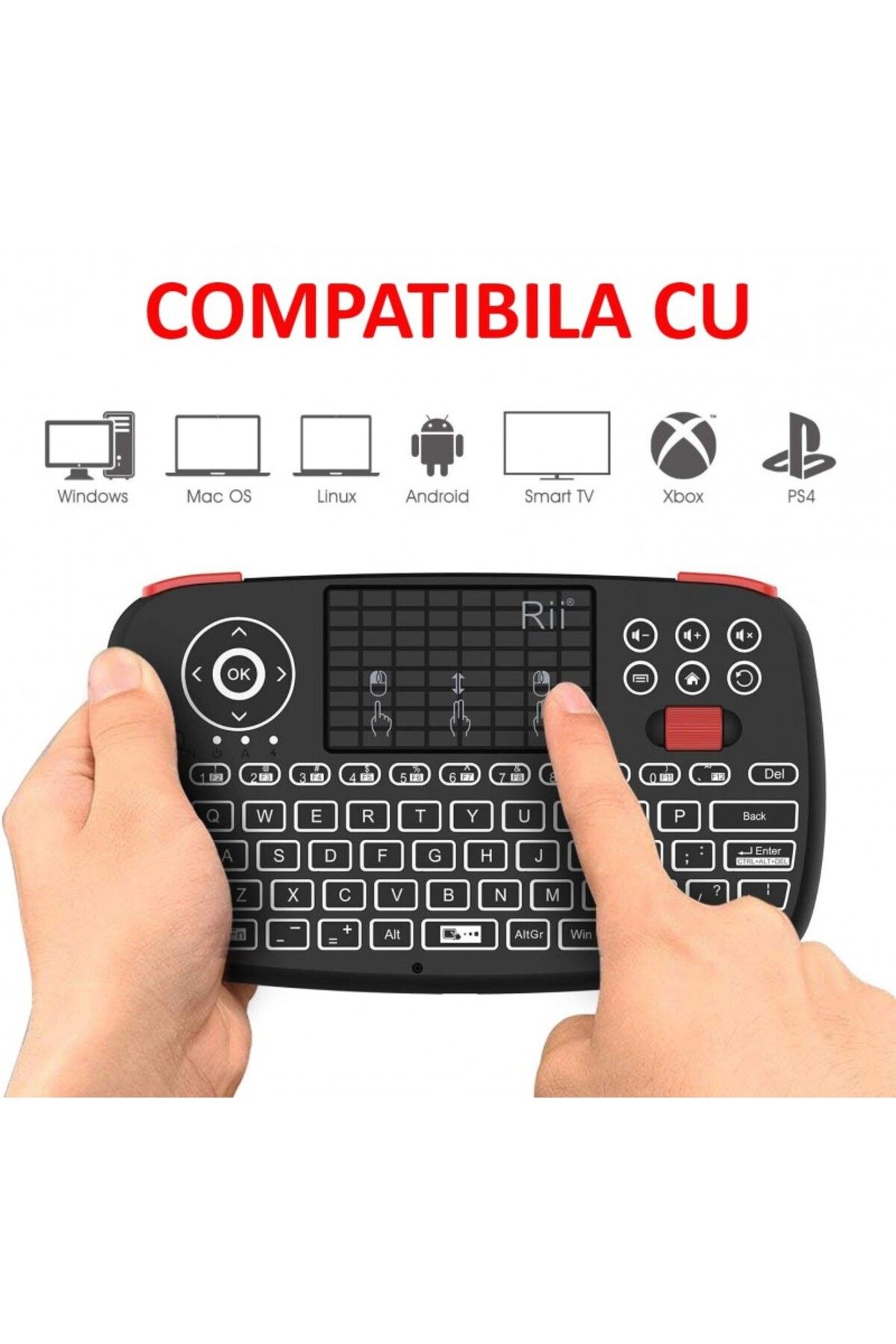 OEM-Mini illuminated Bluetooth keyboard, unique scroll touchpad, PC TV Box iOS Android 4