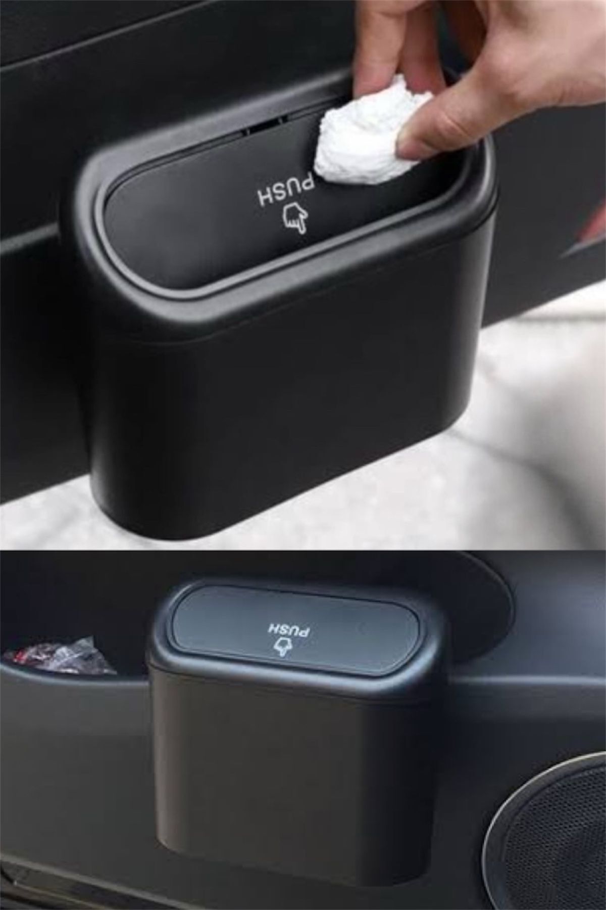 Bayev Oto Araba Çöp Kutusu Kapaklı Organizer Çöp Kovası Siyah