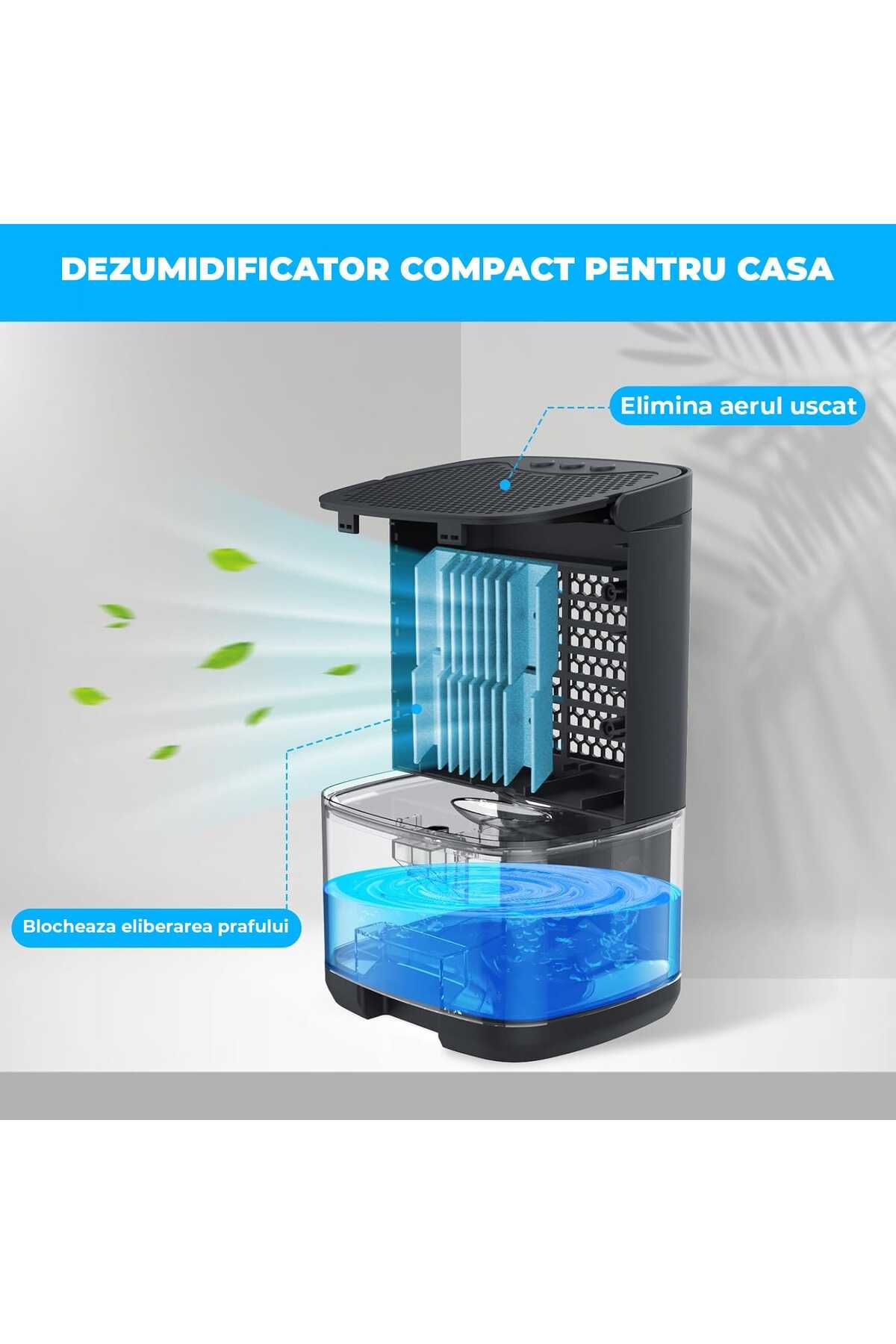 Elindor-Dezumidificator portabil, oprire automată, rezervor de 1 litru, lumini LED, negru 5