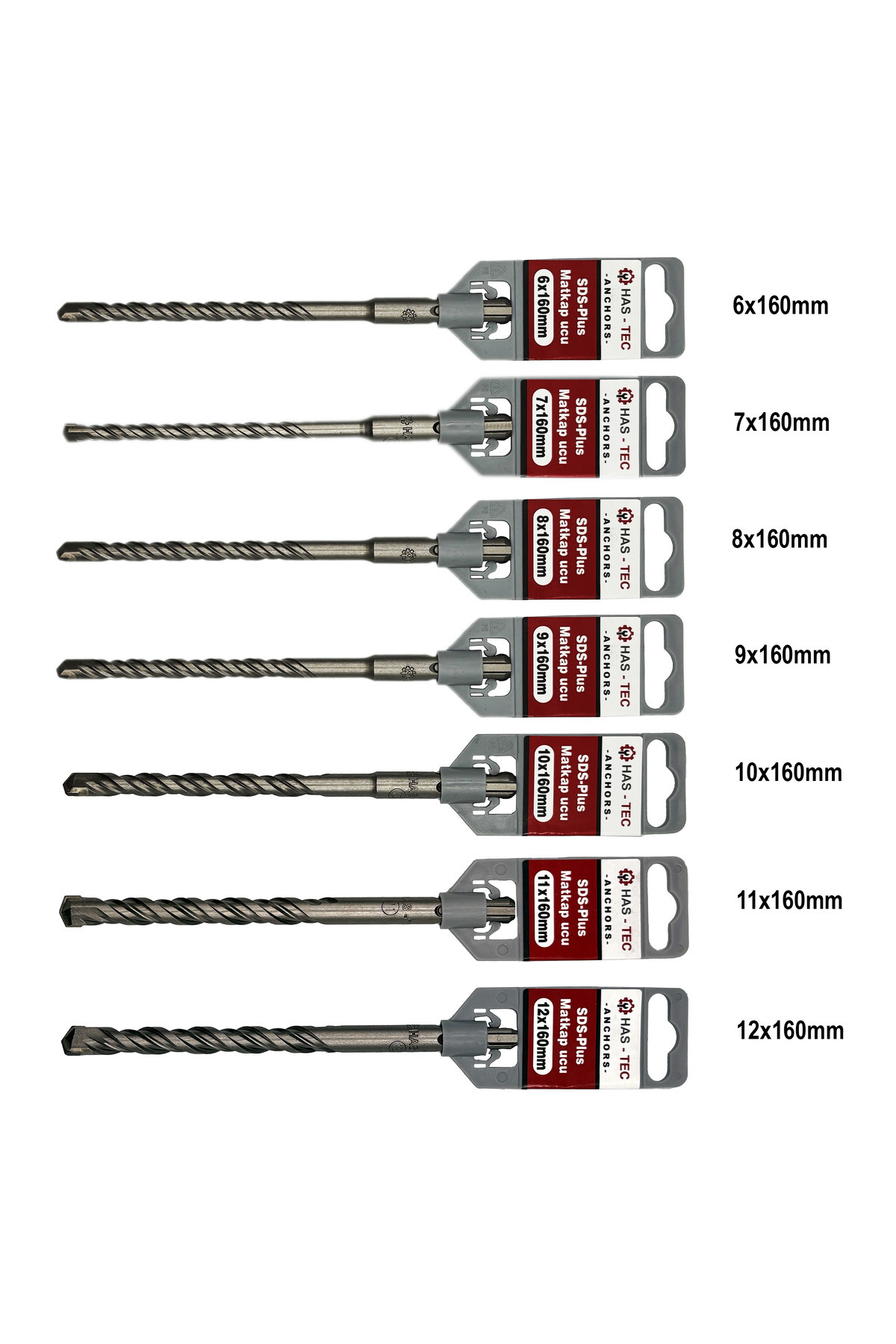 HAS-TEC SDS-Plus Matkap Ucu Seti | 7 Parça 6mm - 12mm | Kırıcı Delici Hilti Uyumlu Beton Delme Uçları
