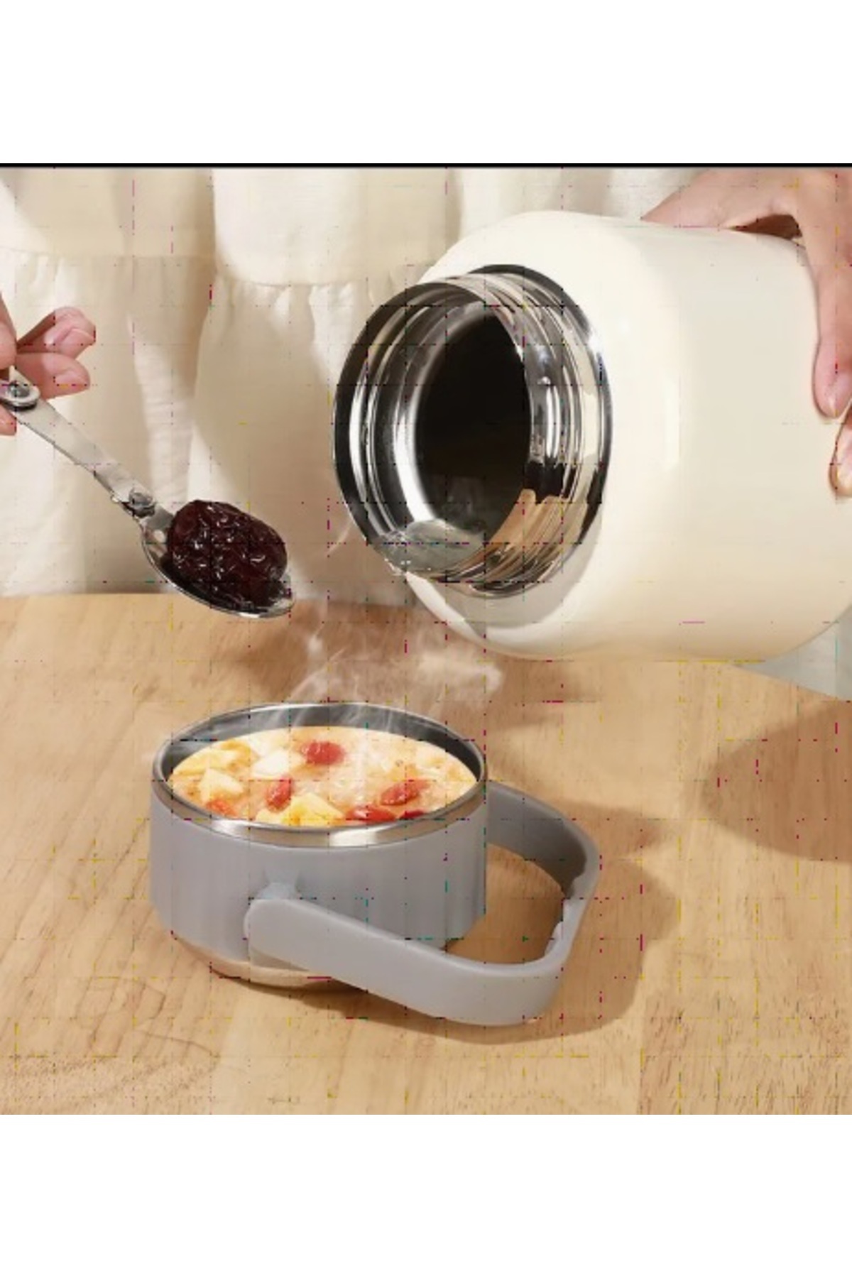 Elista Çelik Mama Termosu sıcak veya soğuk yiyecekler için öğle yemeği termosu 500 ml Beyaz fotoğrafı 3 (önizleme)