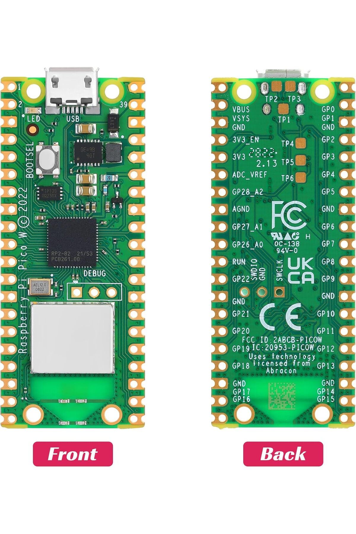 Raspberry Pi Pico-Yilofit Raspberry Pi Pico W - شريحة RP2040 مع واي فاي مدمج، 2.4/5 جيجاهرتز، يدعم بلوتوث 5.2، Sin 3