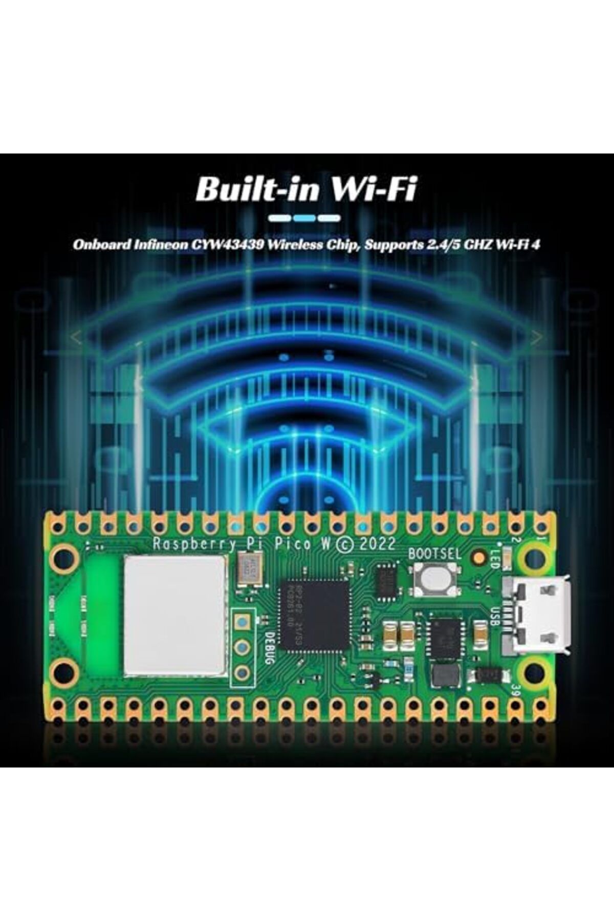 Raspberry Pi Pico-Yilofit Raspberry Pi Pico W - شريحة RP2040 مع واي فاي مدمج، 2.4/5 جيجاهرتز، يدعم بلوتوث 5.2، Sin 6