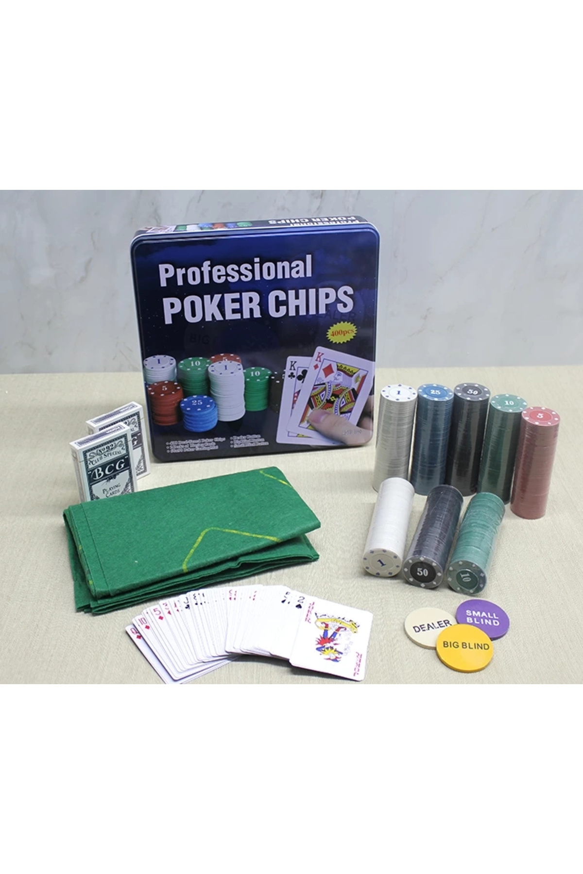 Genel Markalar Metal Kutulu 400 Chip Ve 2 Adet İskambil Kağit Setine Sahip Poker Oyunu Alk3538