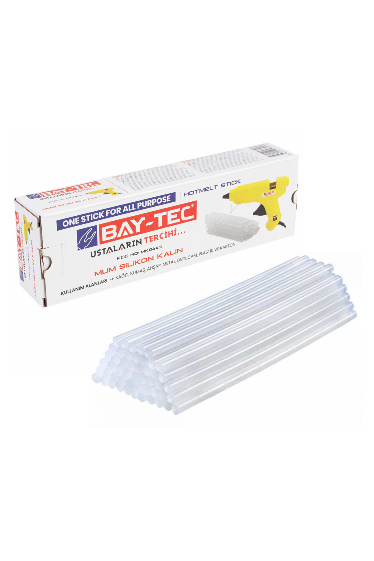 bay tecc MK0442 Mum Silikon Çubuk Şeffaf İnce 7.3x300mm KG Ambalaj