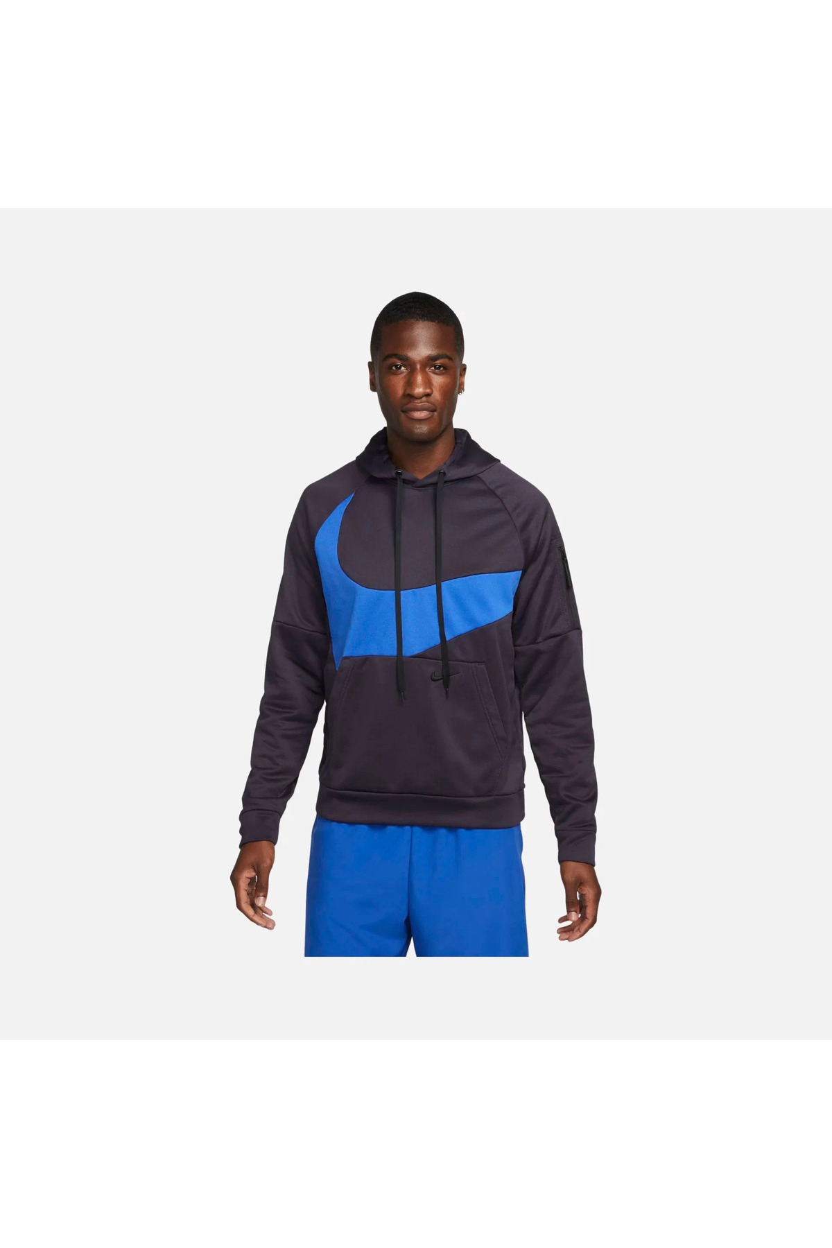 سویشرت مردانه هودی Therma Fit مدل Swoosh، کلاه دار، خاکستری تیره - آبی dq5401 نایکی ژاکت اسپرت Nike