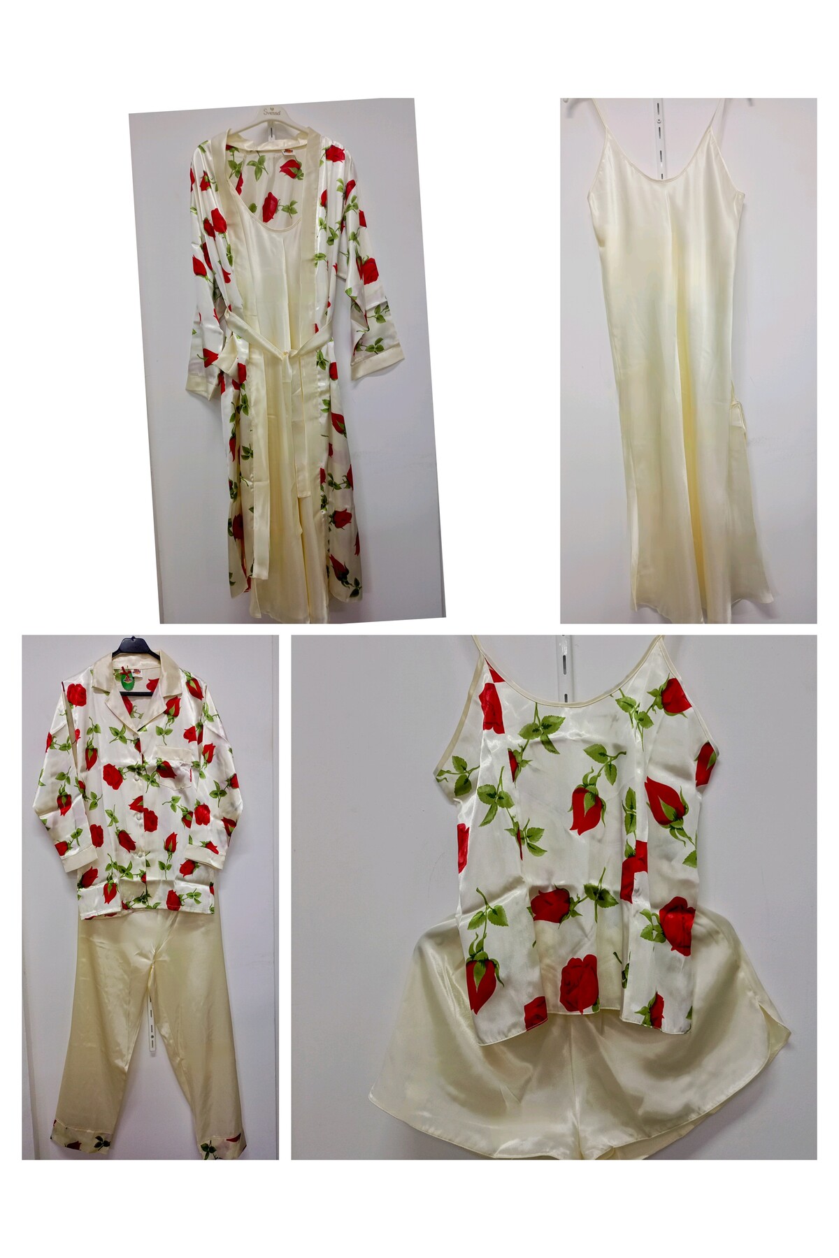 ENGIN Kadın Ekran Bordo Uzun 6'lı Saten Sabahlık Gecelik Şortlu Pijama Seti