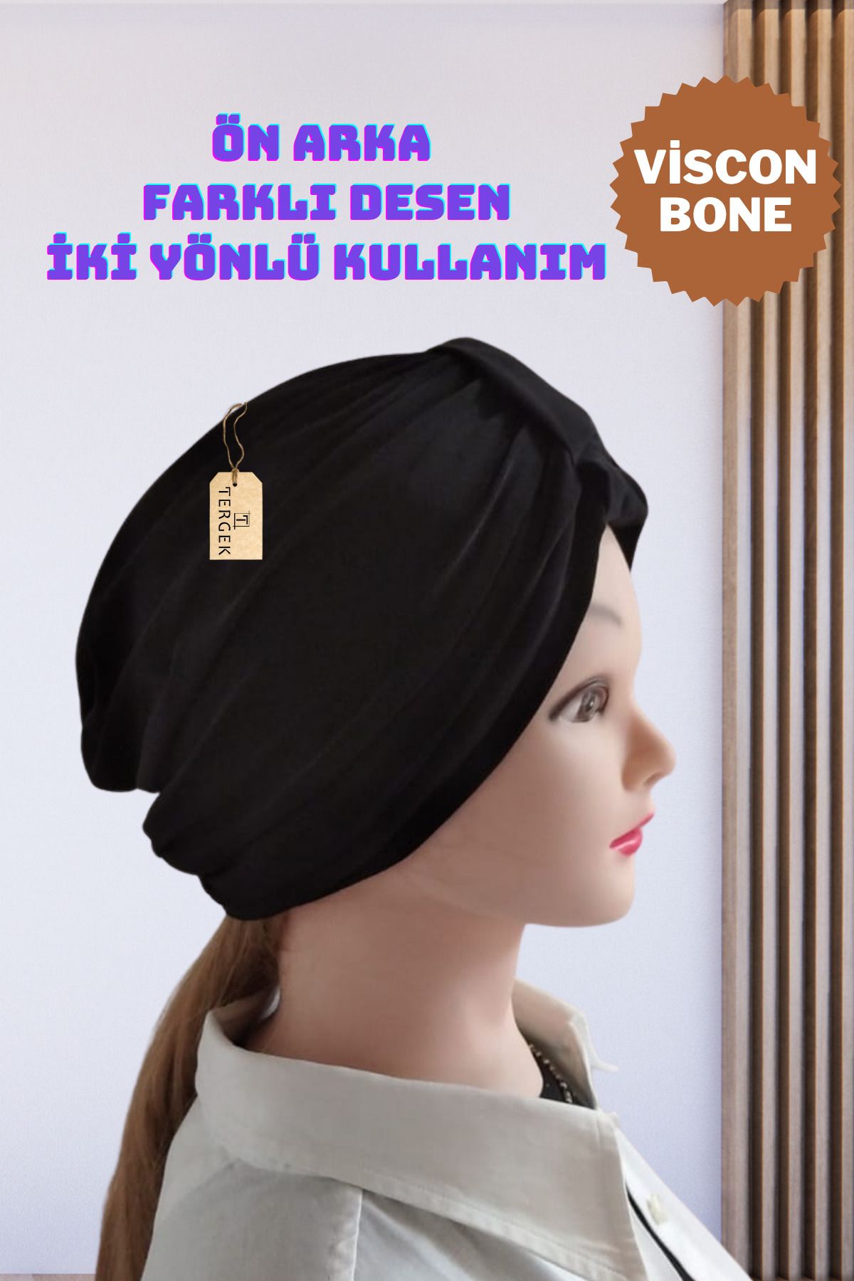 Tergek-Viscon Outer Cap with Flat Front and Strap on the Back Black, Two-Way Model, Swimming Pool Cap Water Retention 2