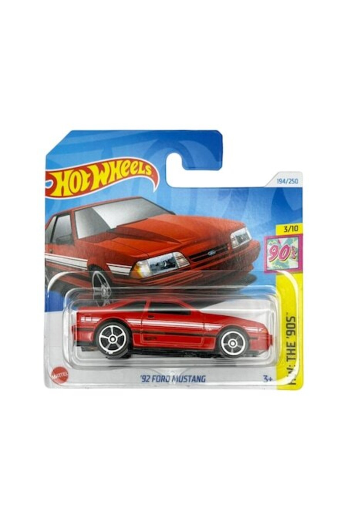 Masinuta Hot Wheels '92 Ford Mustang, rosu, 1:64 - Model 2024