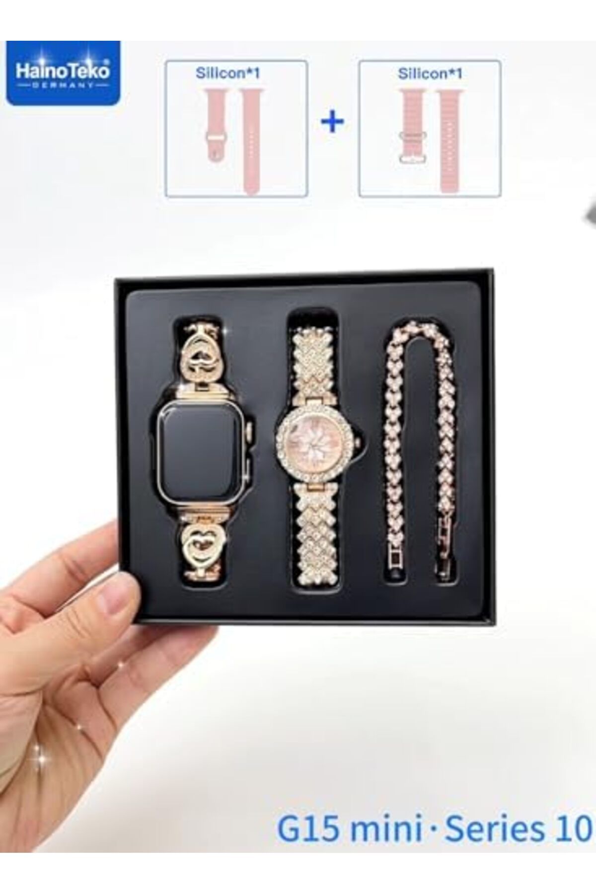 HAINOTEKO-G15 Mini Smart Watch Series 10 Stylish Combo with Analog Watch and Bracelet With 3 Pair St 4