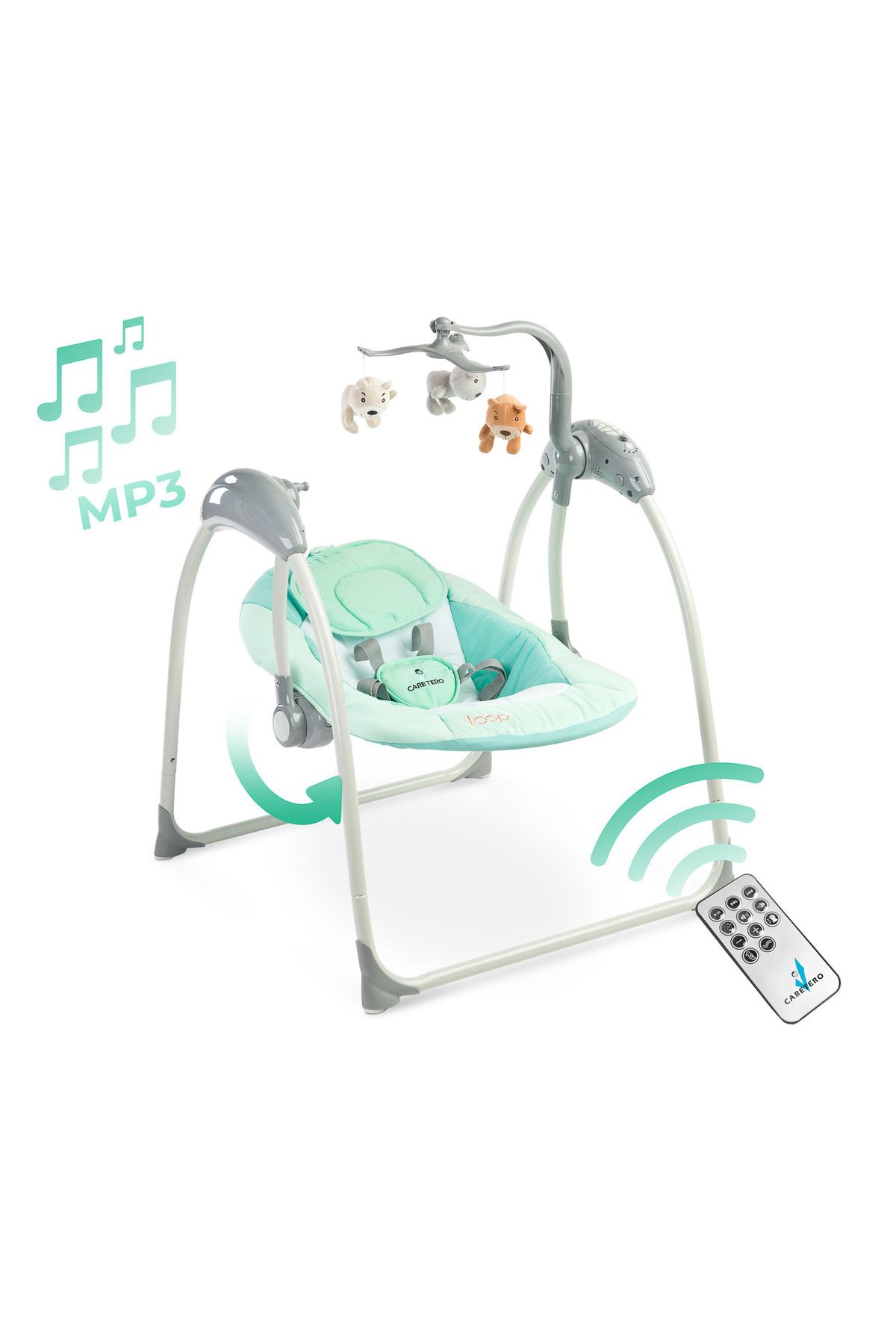 Caretero-Smart electric swing, up to 12 kg, foldable, with 8 speeds, remote control & voice recognition 8