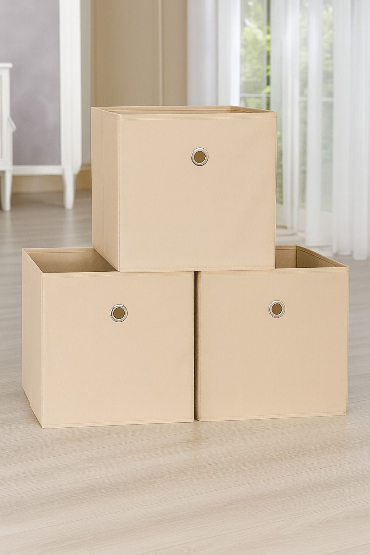 Hesaplı Kasa-Shelf Organizer Set of 3, Organizer Organizer Box, Beige 1