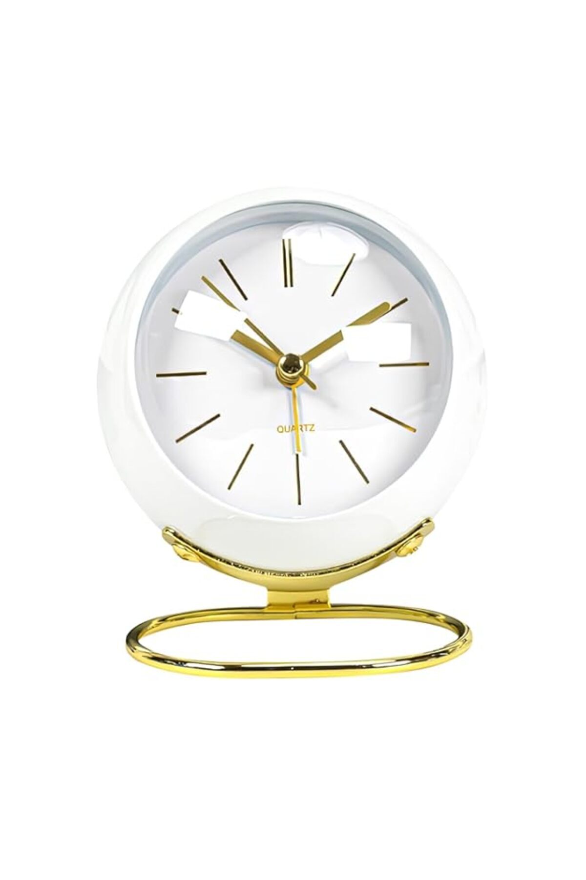 Generic-BIGTHREE Analog Alarm Clocks, Silent Bedside Clock with Night Light, Round Metal Retro Alarm Clock, 1