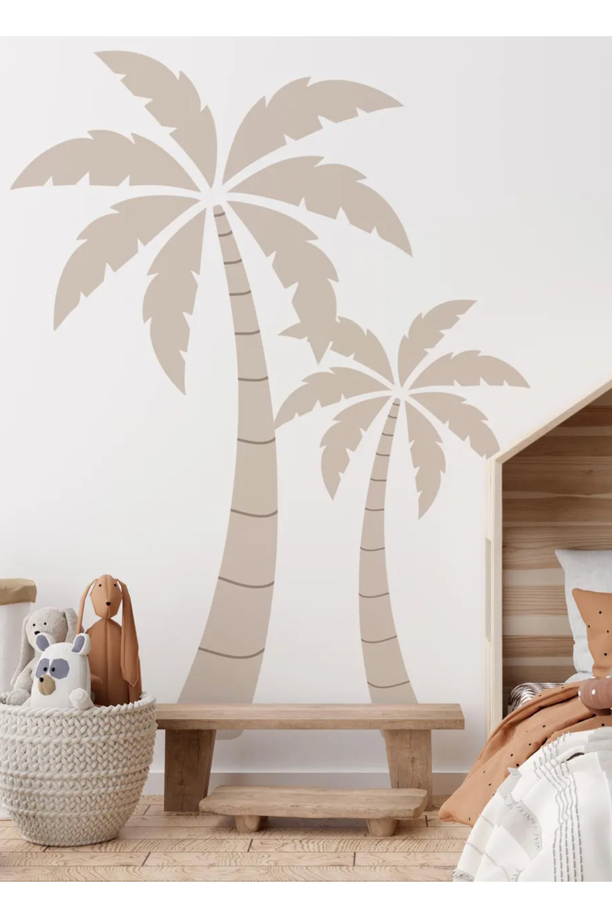 Boho Beige Color Modern Tropical Palm Tree Wall Sticker Set