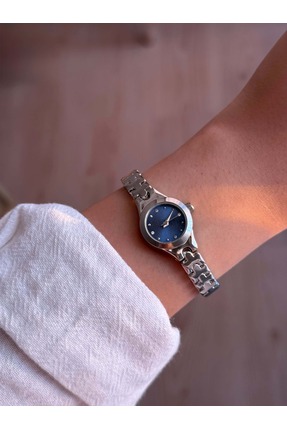 Vola Collection Lacivert Kadran İnce Kordon Vintage Çelik Gümüş Minimal Kadın...
