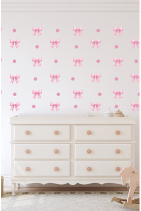 Sim Tasarım Pembe Renk Soft Kurdele Çocuk Odası Dekoratif Duvar Sticker Seti