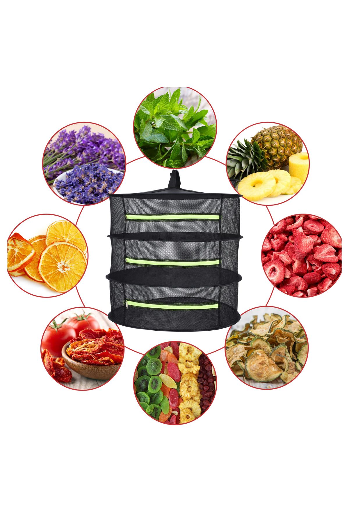 ULZKA-Luxury 3 Layer Zippered Fruit and Vegetable Drying Net |   Foldable Fruit Vegetable Natural Drying Basket 5