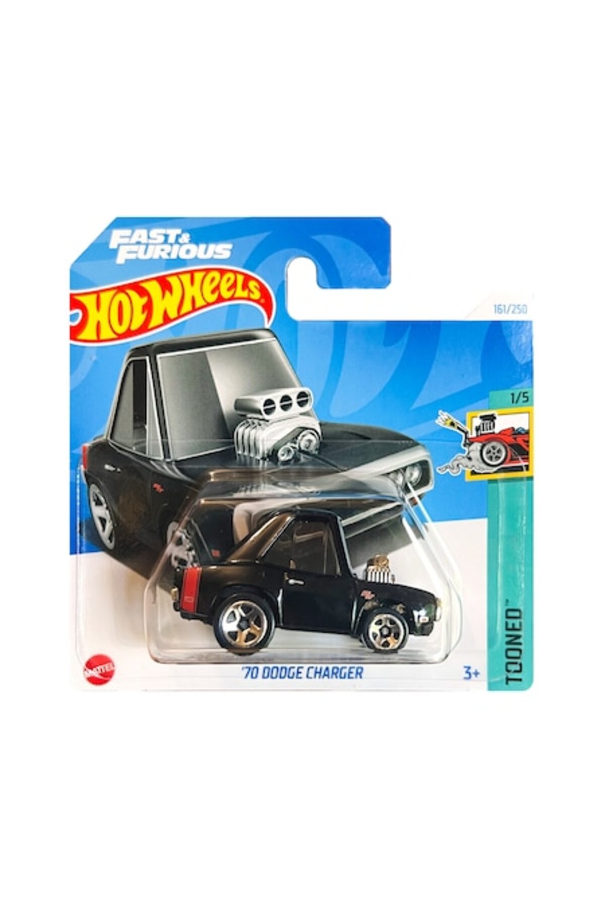 Masinuta metalica Hot Wheels, '70 Dodge Charger Tooned, 1:64, Negru si Rosu