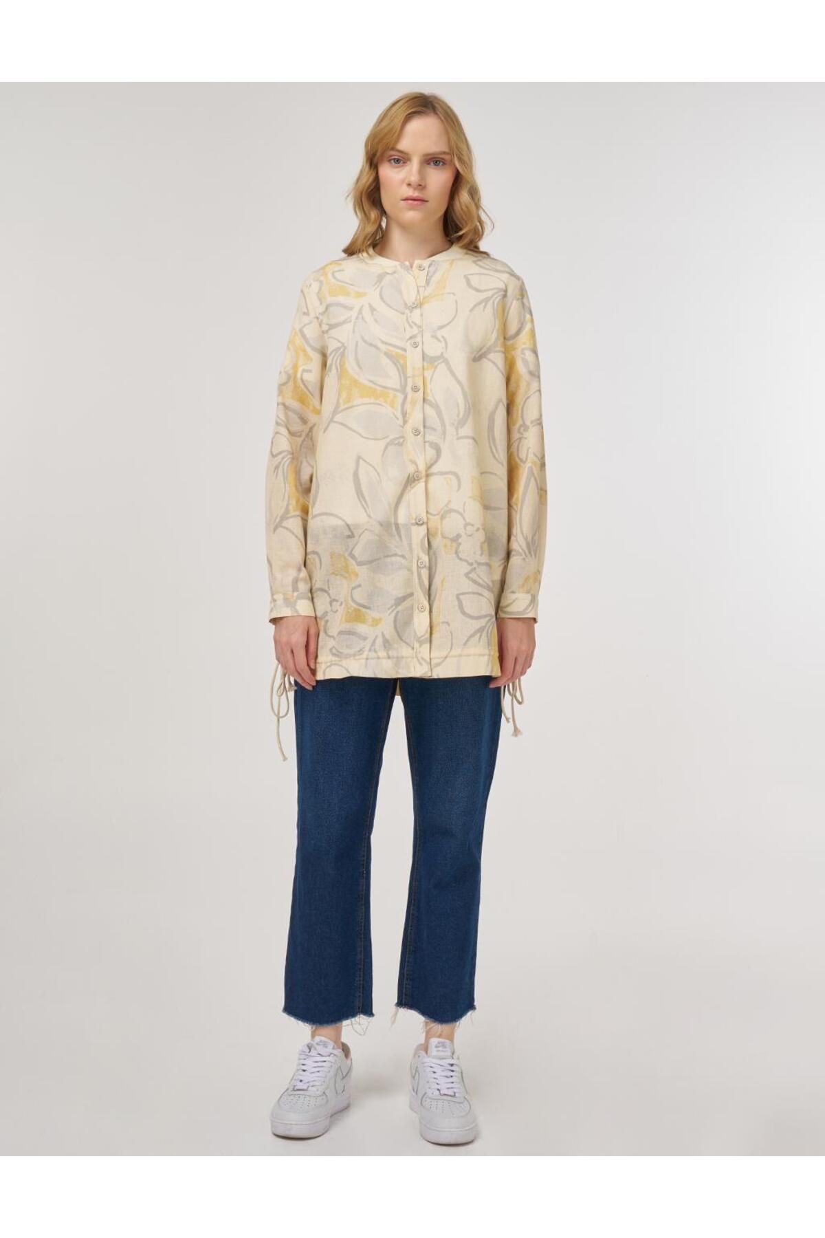 Kayra-Abstract Pattern Cotton Linen Tunic Cream 3