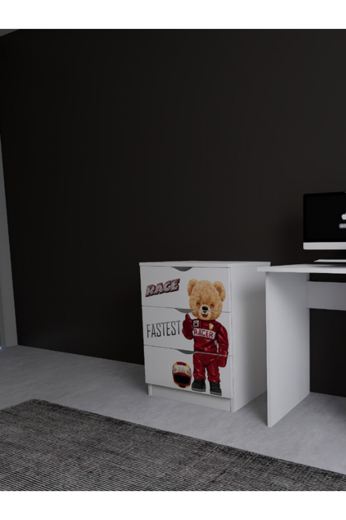 ARTI HOME Fastest Bear Yarışçı Temalı 3 Çekmeceli Dolap