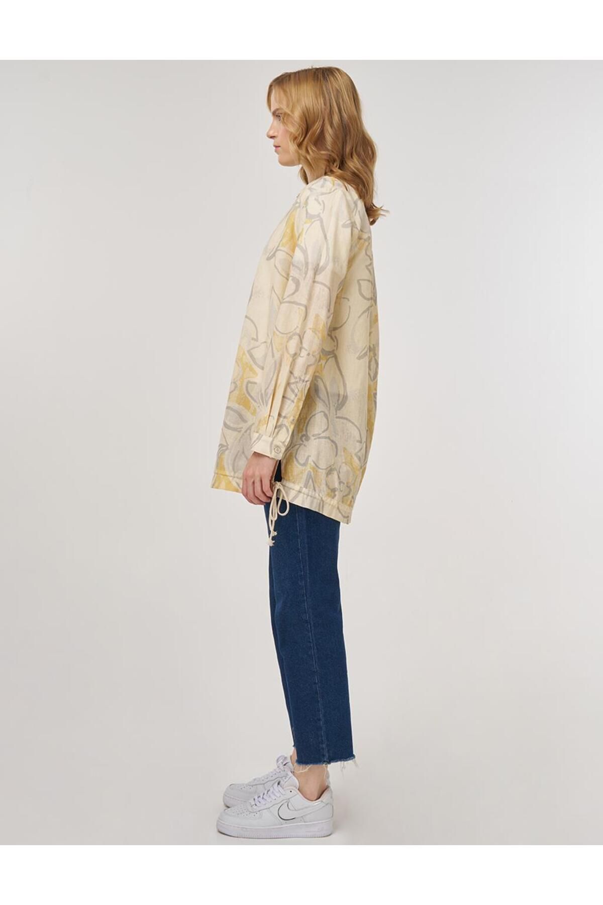 Kayra-Abstract Pattern Cotton Linen Tunic Cream 4