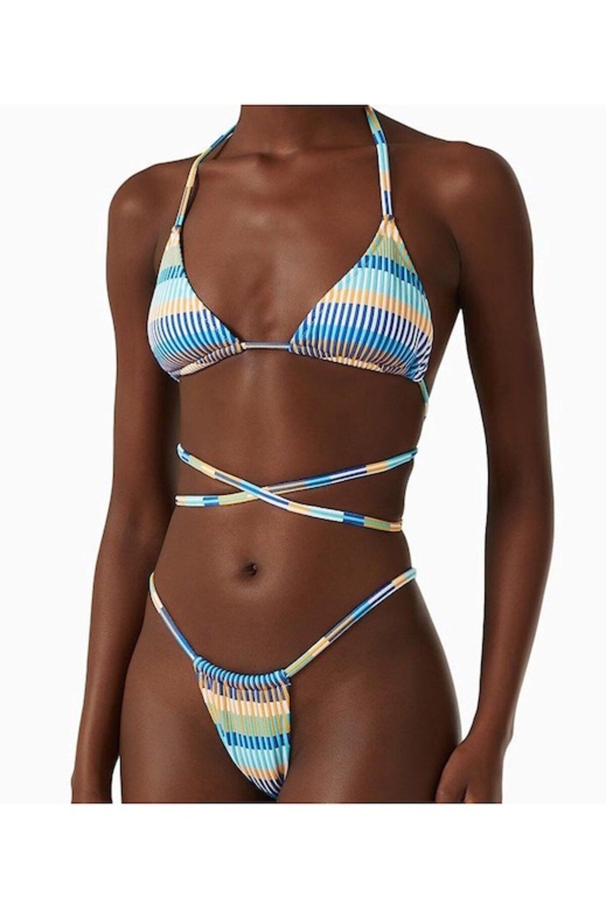 Mixbo-Bathing Suit, Two-Piece, with Strings, Stripe Game, Size S, 2
