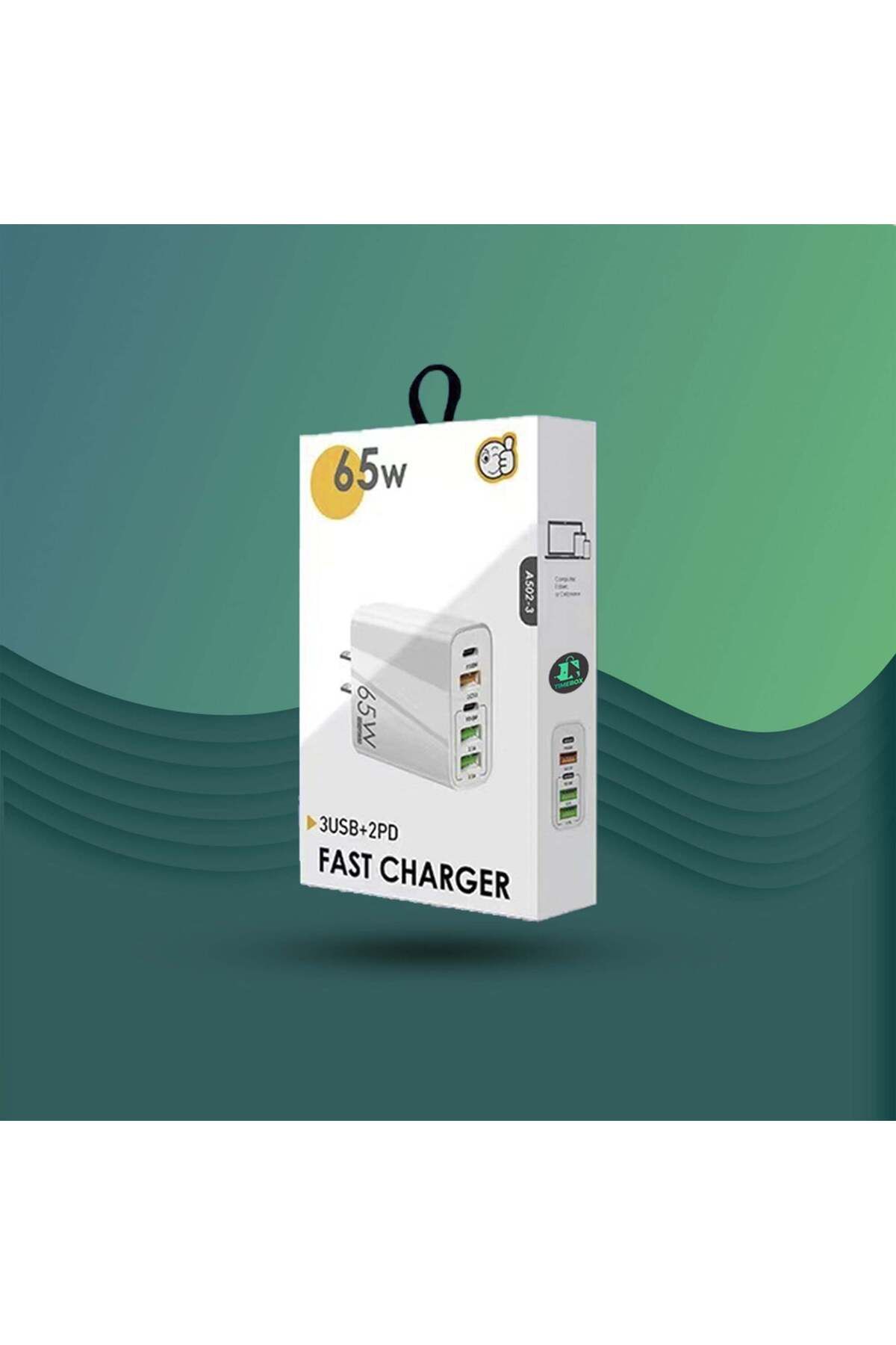 Timebox-Încărcător de rețea, 5 porturi, încărcare rapidă 65W, 3 x USB, 2 x Tip-C, cablu de date Lightning la USB-C inclus 8