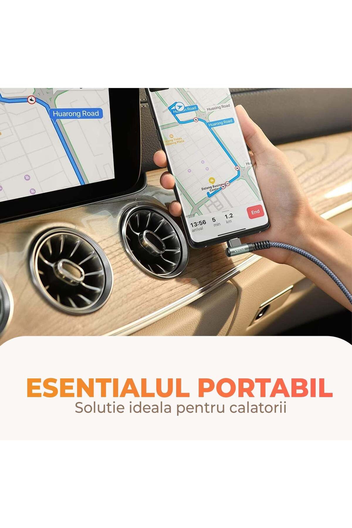 Timebox-Cablu de date și încărcare rapidă, 60W, 1m, USB-C la Tip-C, unghi de 90°, nailon, negru 6