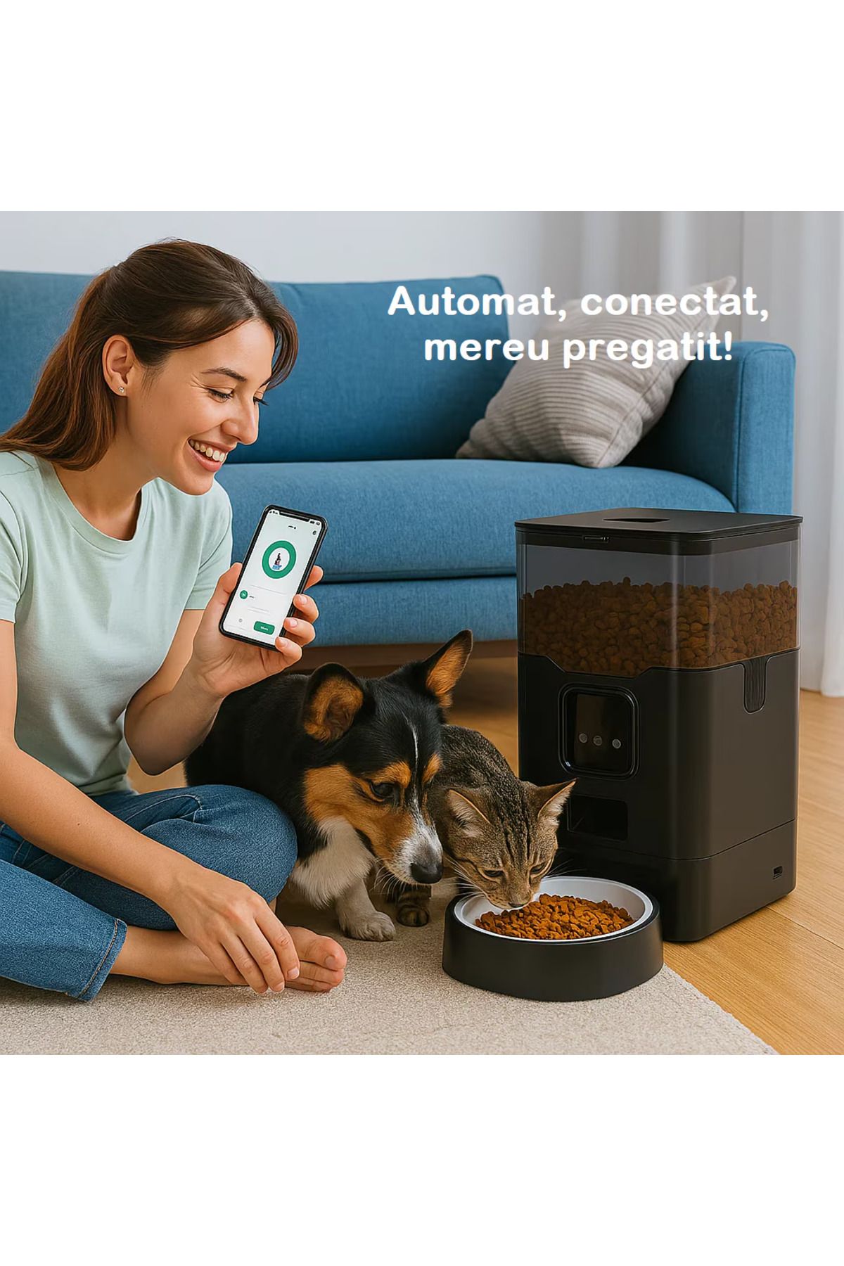 Smart Vibe-Huggo® Net - WiFi Automatic Feeder Transparent Vision 4L, Customizable Audio, Mains/Batteries, White 4