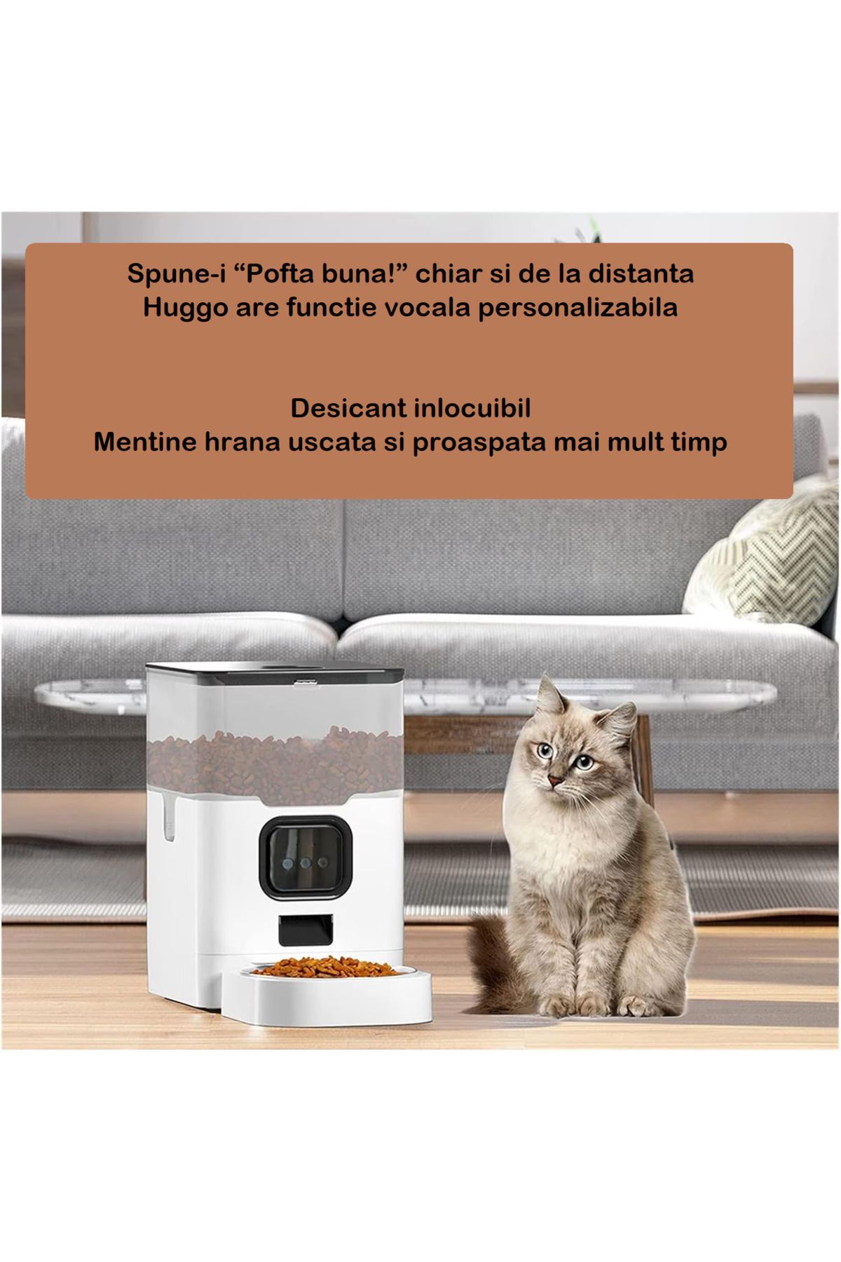 Smart Vibe-Huggo® Net - WiFi Automatic Feeder Transparent Vision 4L, Customizable Audio, Mains/Batteries, White 3