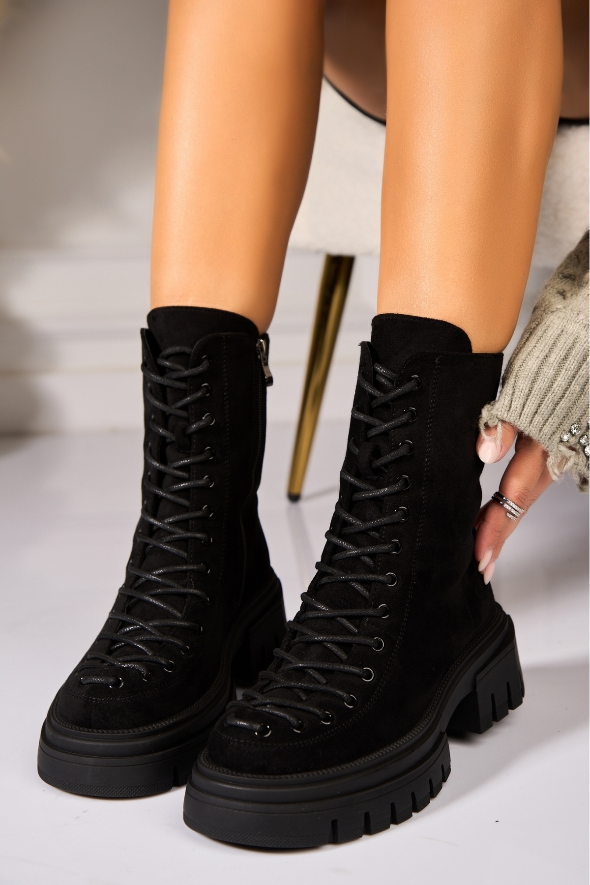 Joana Γυναικείες Μαύρες Μπότες με Γούνινη Επένδυση από Οικολογικό Δέρμα Σουέτ Zelina2