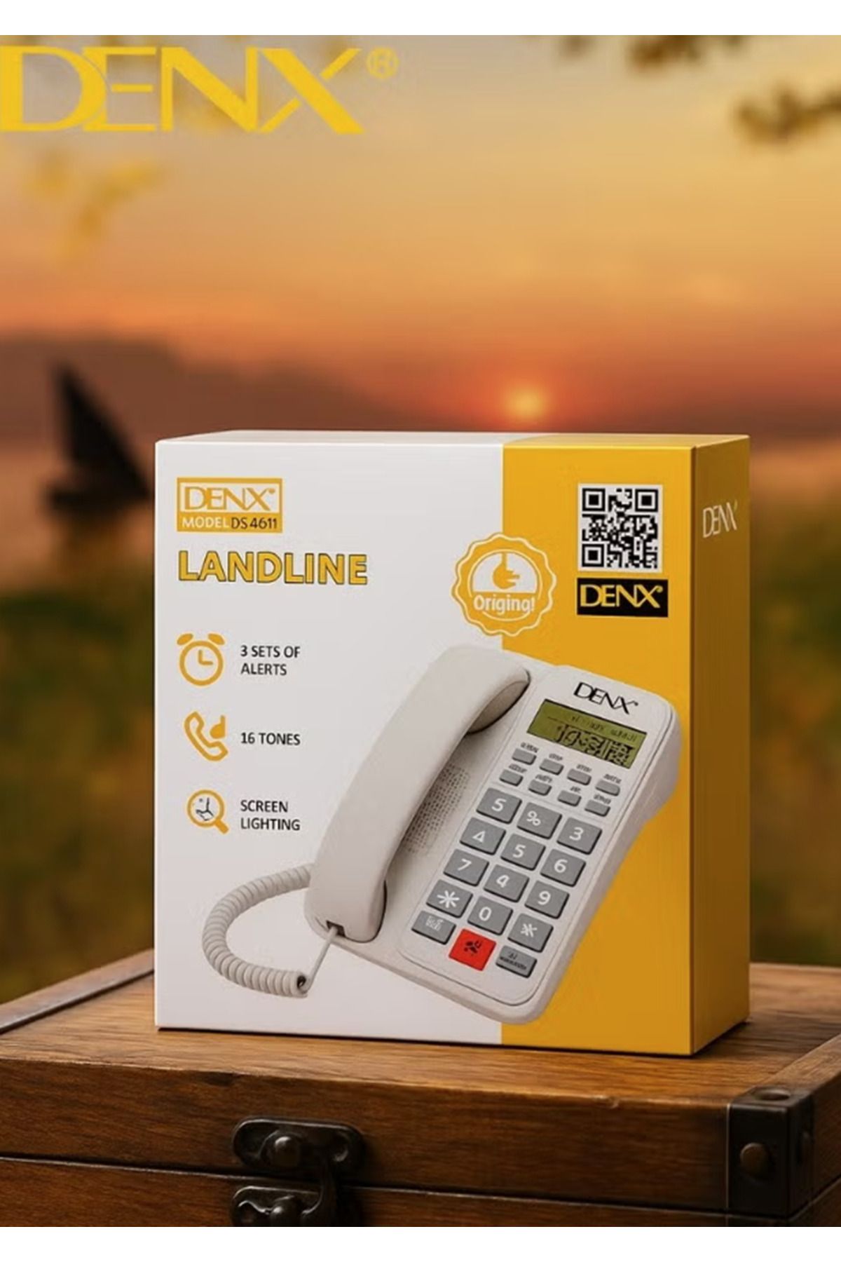 Denx-هاتف أرضي سلكي DX3611 بشاشة مضيئة و16 نغمة رنين، 3 منبهات، تصميم عملي بأزرار كبيرة 1