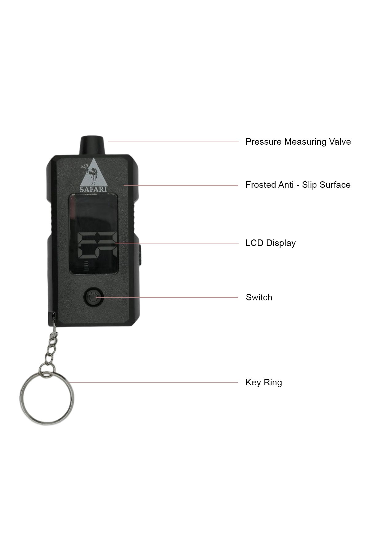 Safari-TG-53 Digital Tire Pressure Gauge with LCD Display and Key Ring – Compact Car Tool 2