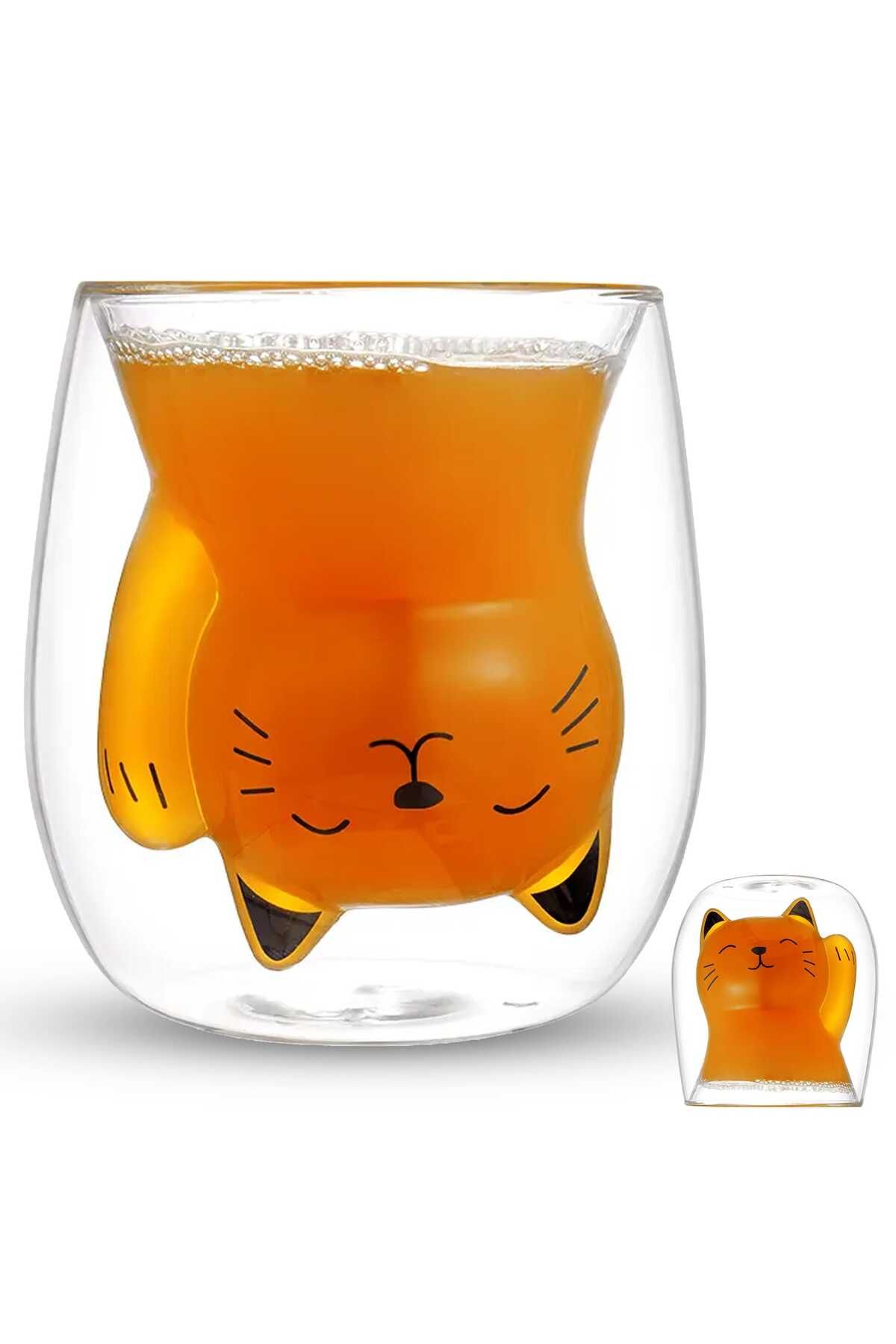 Timebox-Transparent glass mug, Heat-resistant, Double-walled, 150 ml, Cat pattern 1