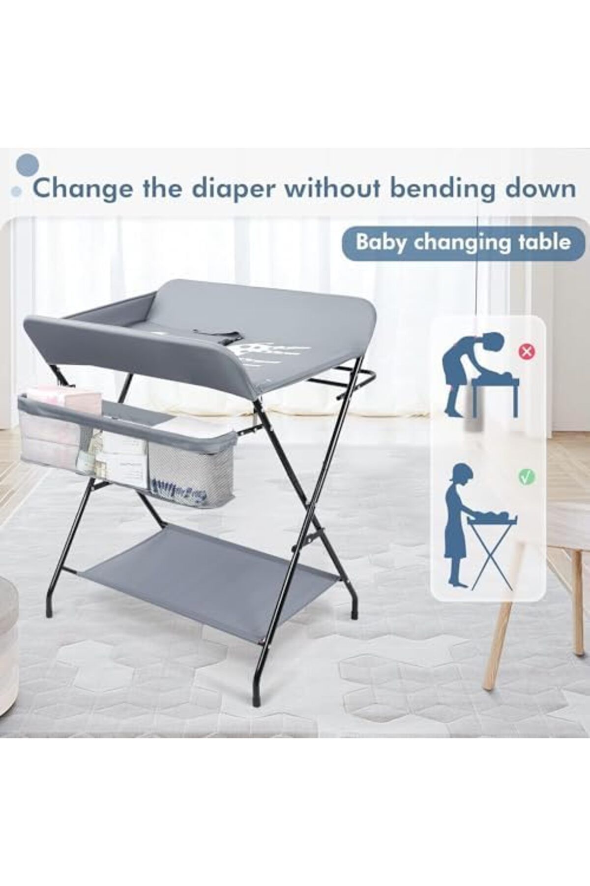 SKY TOUCH-SKY-TOUCH Portable Baby Changing Table Dresser, Foldable Changing Table with Wheels, Bottom Rack, Si 8