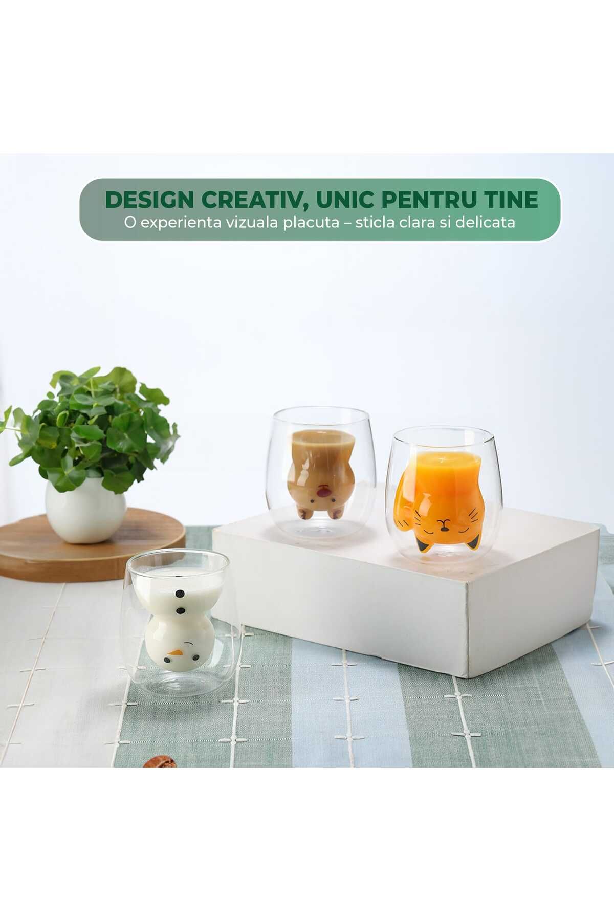 Timebox-Transparent glass mug, Heat-resistant, Double-walled, 150 ml, Cat pattern 2