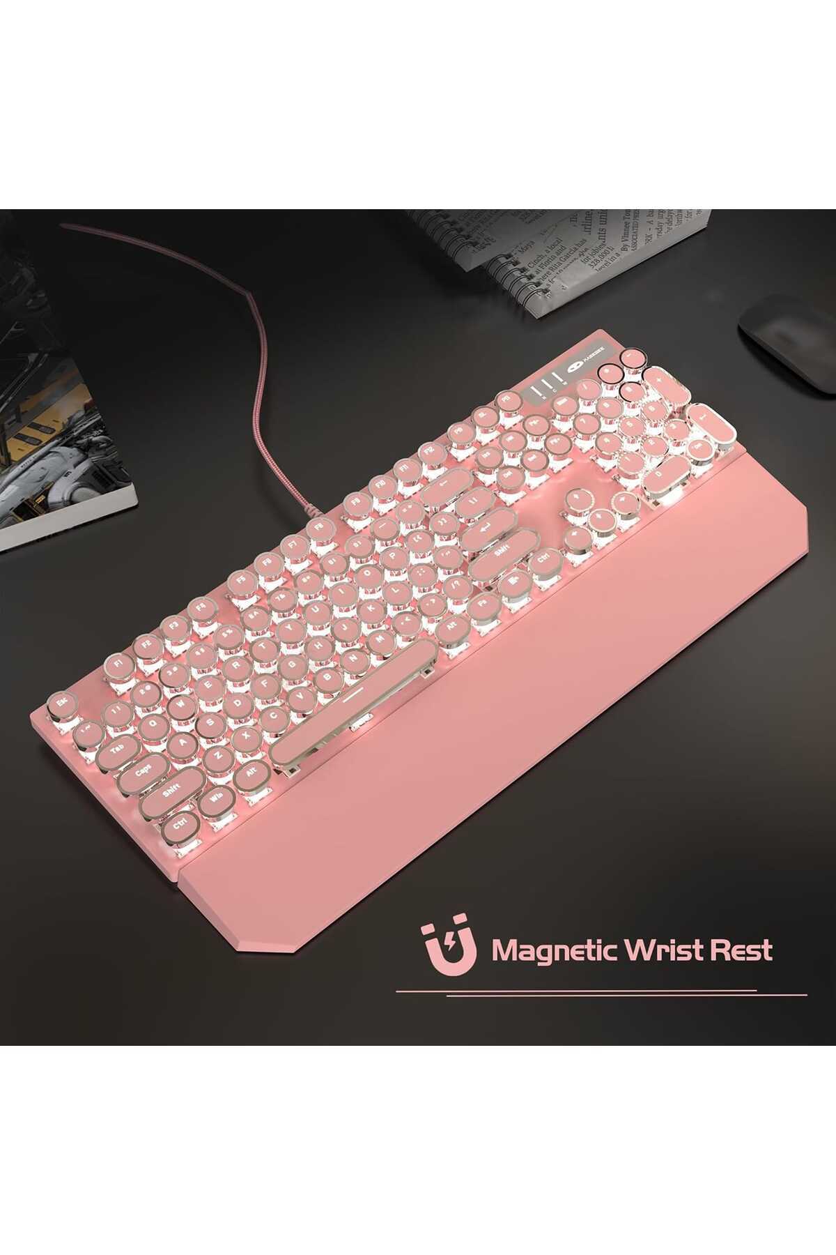 Timebox-Mechanical Gaming Keyboard, LED lighting, 104 low key keys, wired and Removable Magnetic Wrist Rest 3