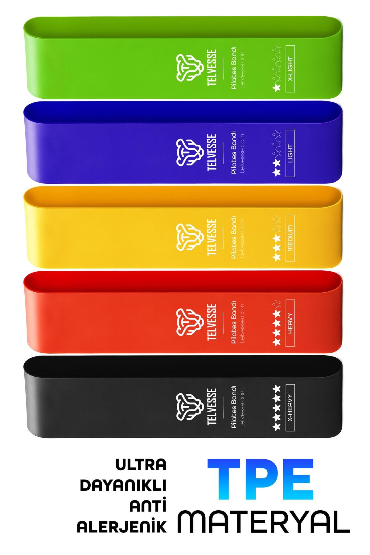 Telvesse-Pilates Resistance Band Set with 5 Bags |   Closed End Loop Rubber Mixed for Exercise Squat Aerobic 5