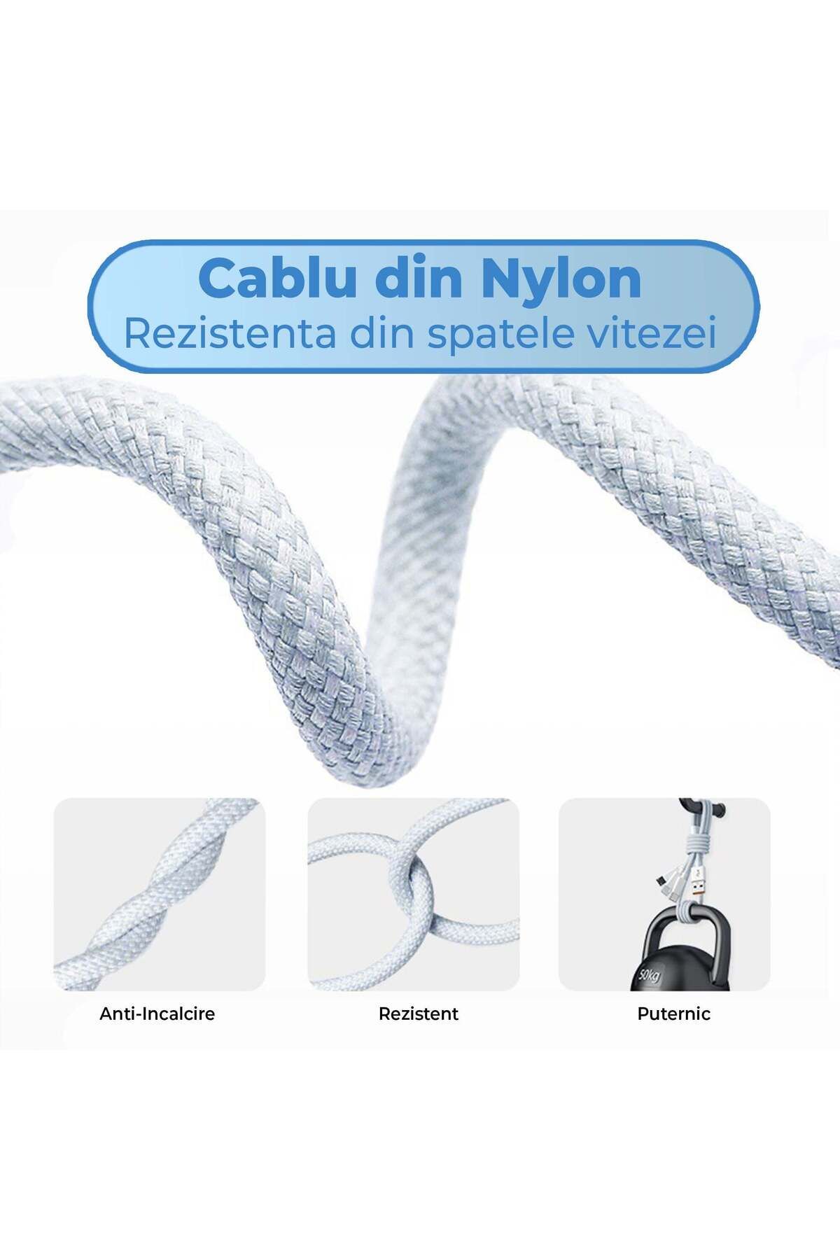 Timebox-Cablu de date și încărcare rapidă, 3 în 1, QC 3.0, 66W, USB, Tip-C, Iluminare, Micro-USB, 1.2m, Gri 4