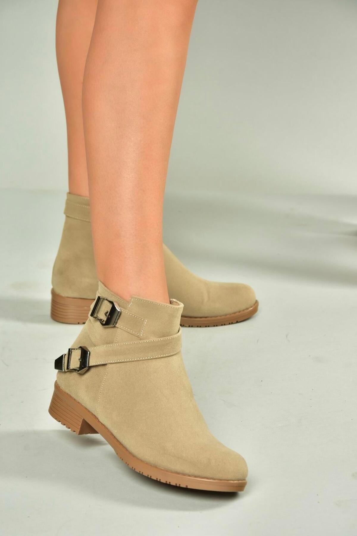 Fox Shoes-A726193402 Γυναικείες Μπότες Μπεζ σουέντ 1
