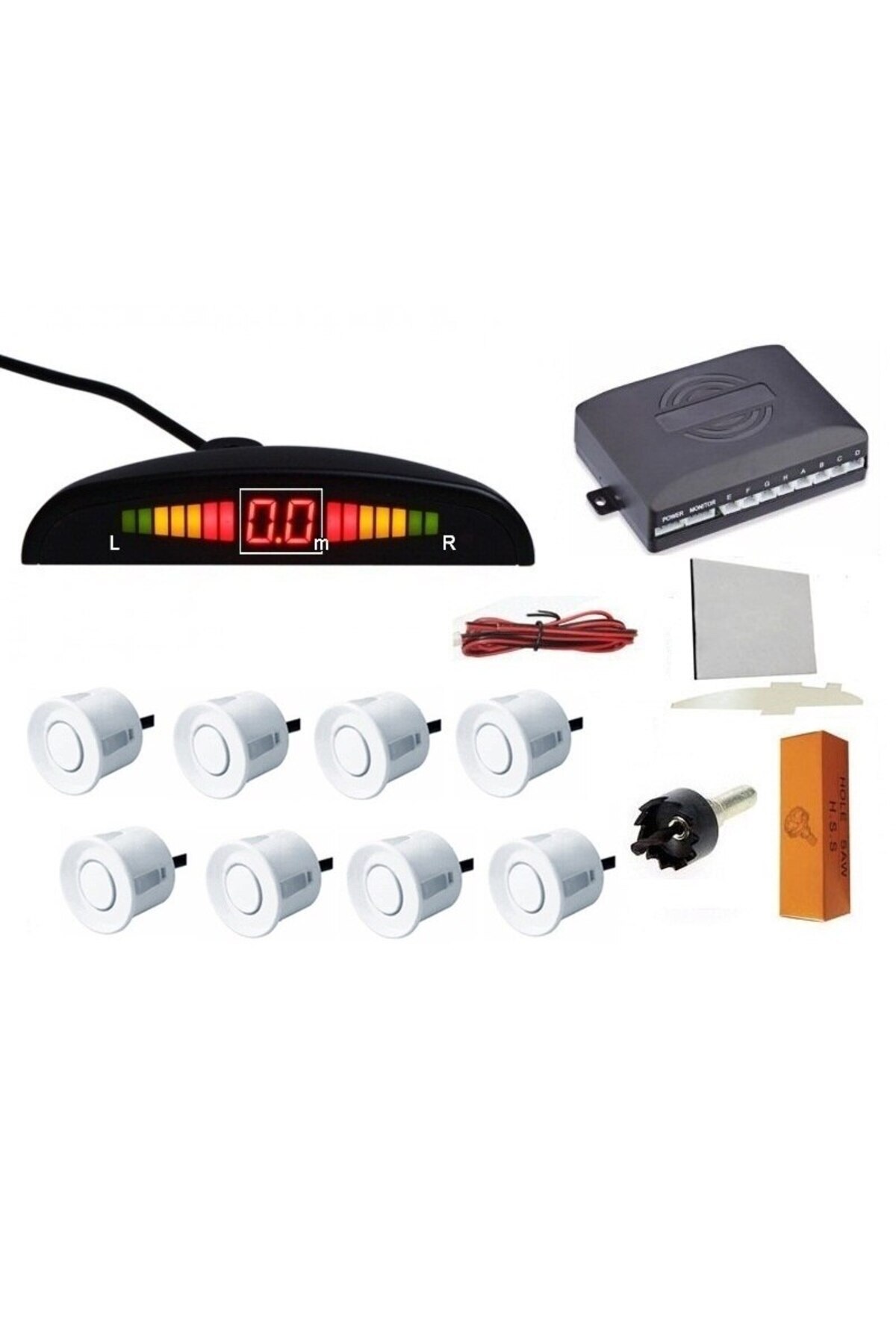 Electro AG-Set parking sensors Best Internet Trade, white front and rear with 8 sensors, display and sound warn 3
