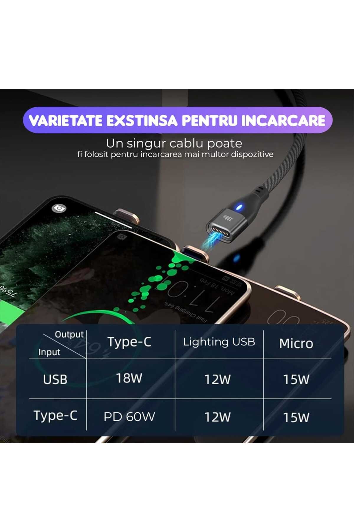 Timebox-Cablu de date și încărcare rapidă, 6 în 1, QC 3.0, 60W, magnetic, USB, tip C, tip Lightning, Micro-USB 6