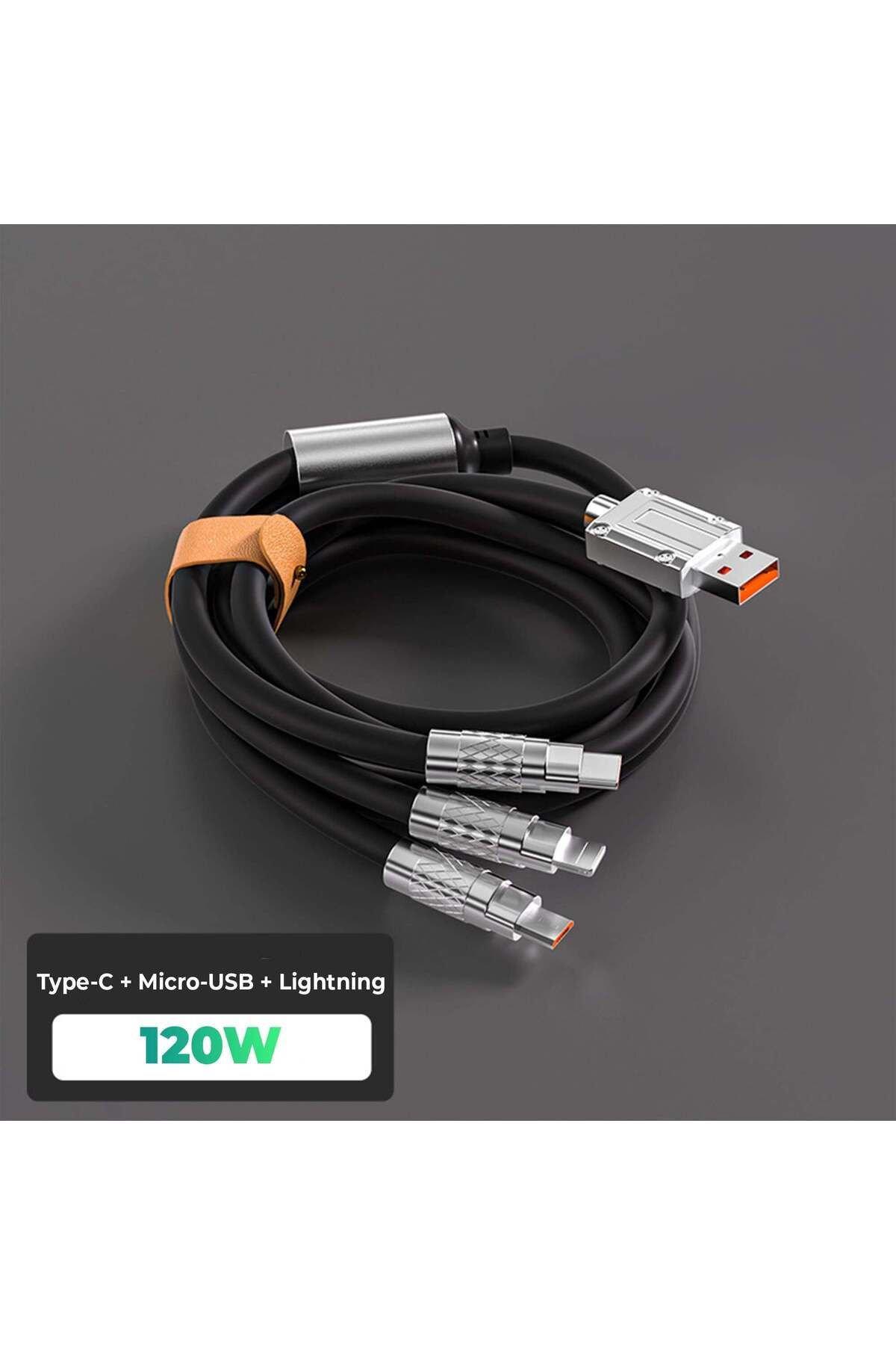 Timebox-Cablu de date și încărcare rapidă, 3 în 1.120 W, QC 3.0, USB, USB-C, Lightning, 1,2 m, negru 5