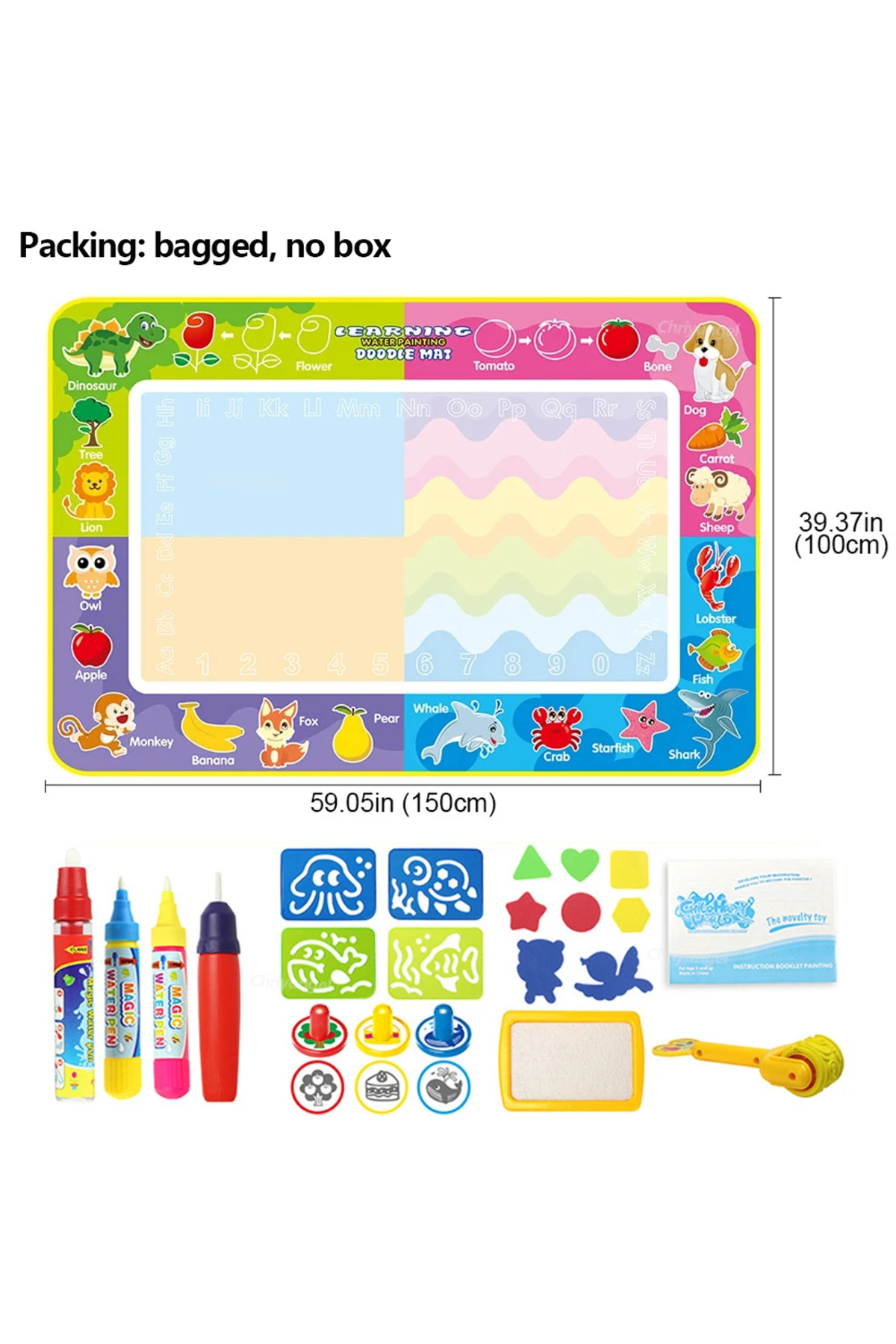 ۱ مجموعه (۱۵۰×۱۰۰ سانتی‌متر) پادری نقاشی آبی جادویی برای کودکان، پادری رنگ‌آمیزی و خط‌خطی با خودکارهای جادویی پای