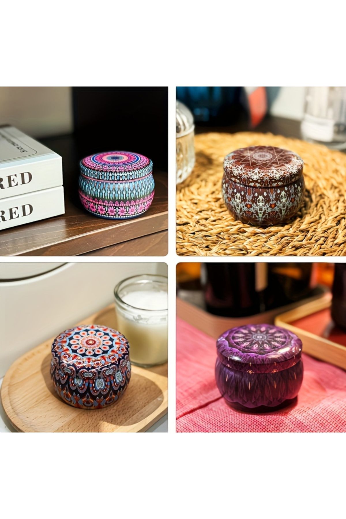 Choice-Multi-Colored 62 Piece Set / Group of 10 Patterned Candle Jars Includes 20 Wicks, 20 Wick Stickers & 3