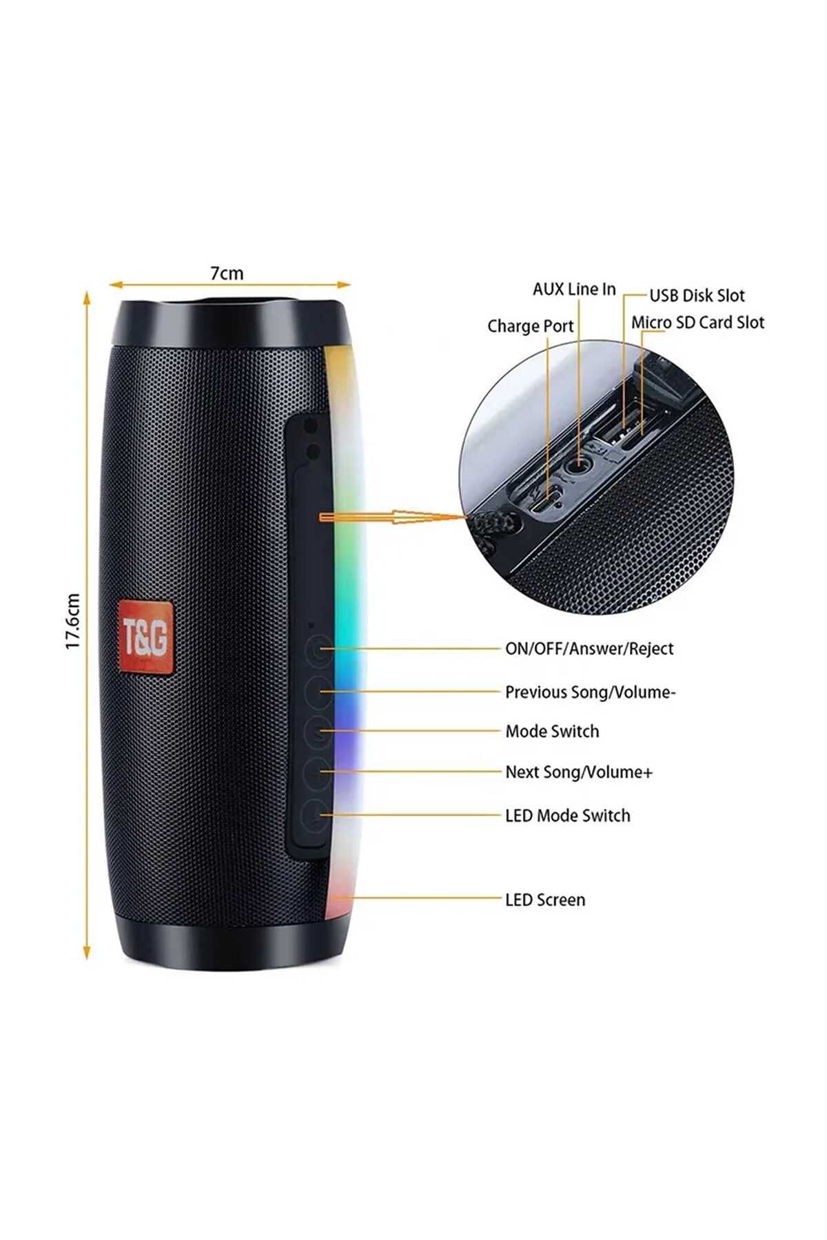 Timebox-Portable speaker with RGB lights, Bluetooth, 360 surround sound, 1200mah, Waterproof 4