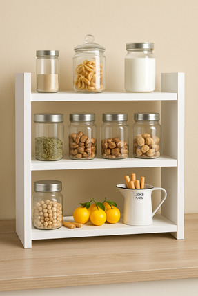 PAZARACTİVE 3 Raflı Beyaz Baharatlık Rafı – Mutfak Tezgah Üstü Düzenleyici – ...